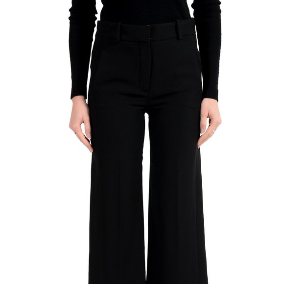 Versace 100% Silk Black Cropped Wide Leg Pants